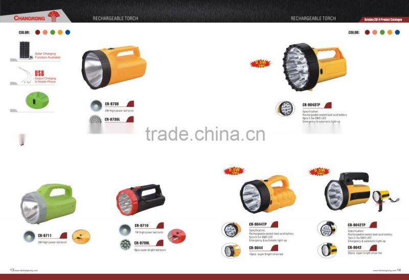 rechargeable 3W high power led torch with solar charge