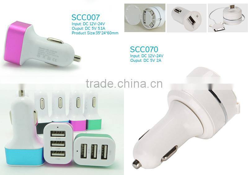 Circle shape dual output mini usb car charger with colorful led lamp ring