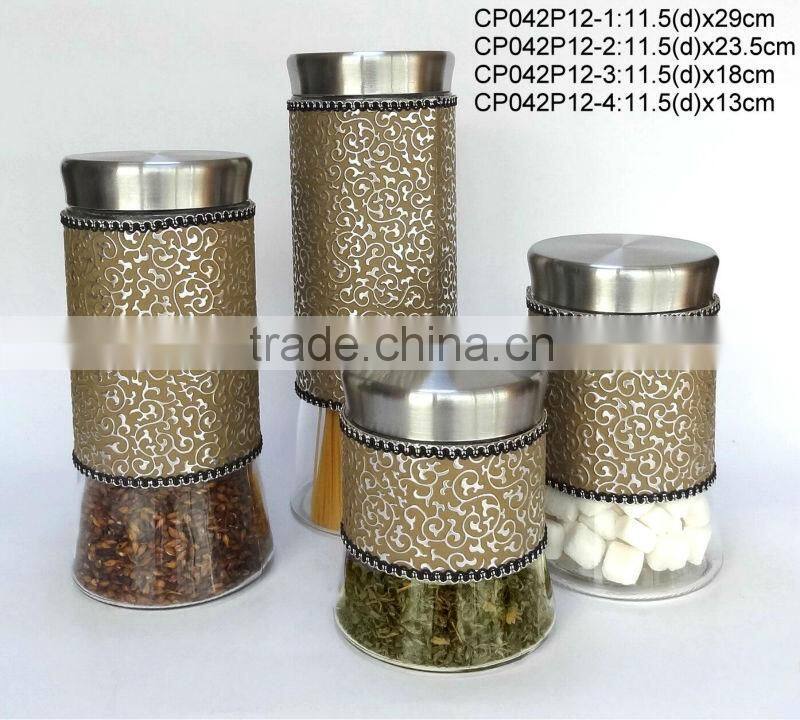 CP027P5 round glass jar with leather coating