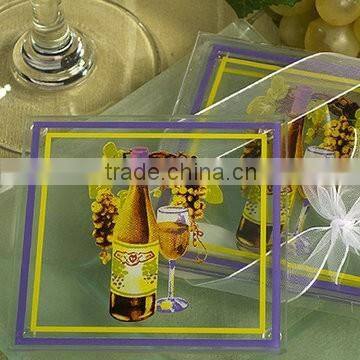 Photo frame type crystal glass coaster photo insert with wood material base