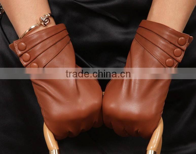 Women's GENUINE KID LEATHER fashion winter warm leather gloves