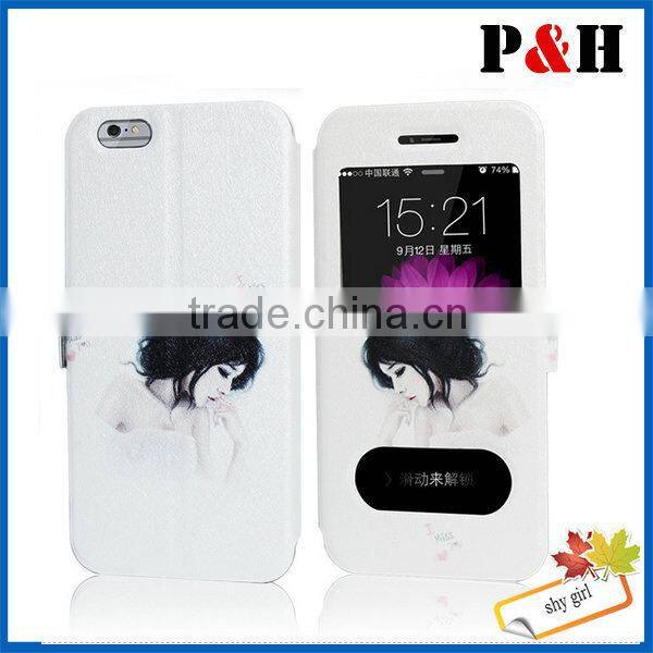 For iphone 6 Lovely pattern leather Case/Flip Wallet colored drawing Leather Case