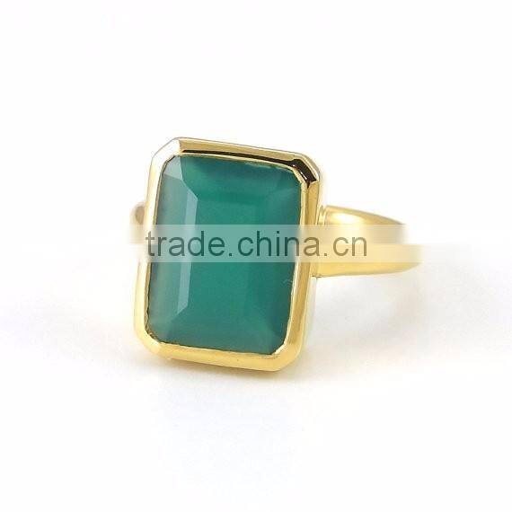 Silver green onyx octagon Gemstone Gemstone Ring
