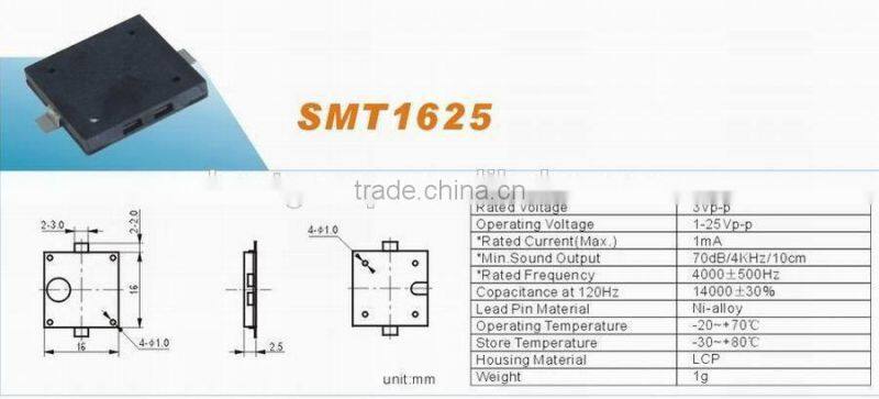 hot sell 1.5v 90DB 16mm internal drive SMT1625
