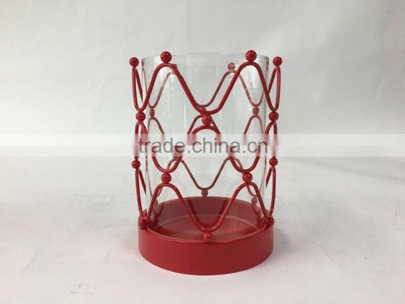Metal Hurricane Candle Holder With Clear Glass in defferent color