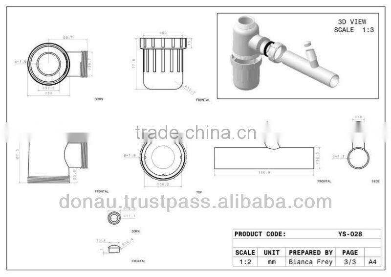 Luxury Siphon for Washbasins with Washer Hose 32 mm (YP028)