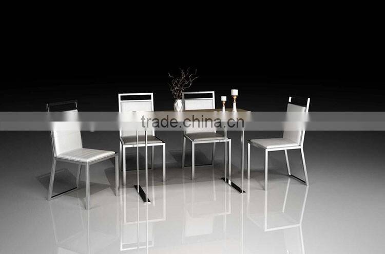 wooden top metal frame white paint dining table and dining chair set