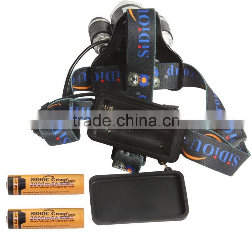 Sidiou Group 30W 5000 Lumens 3x XM-L T6 LED Headlamp Waterproof Rechargeable 3 Bulbs High Power Zoom Headlight