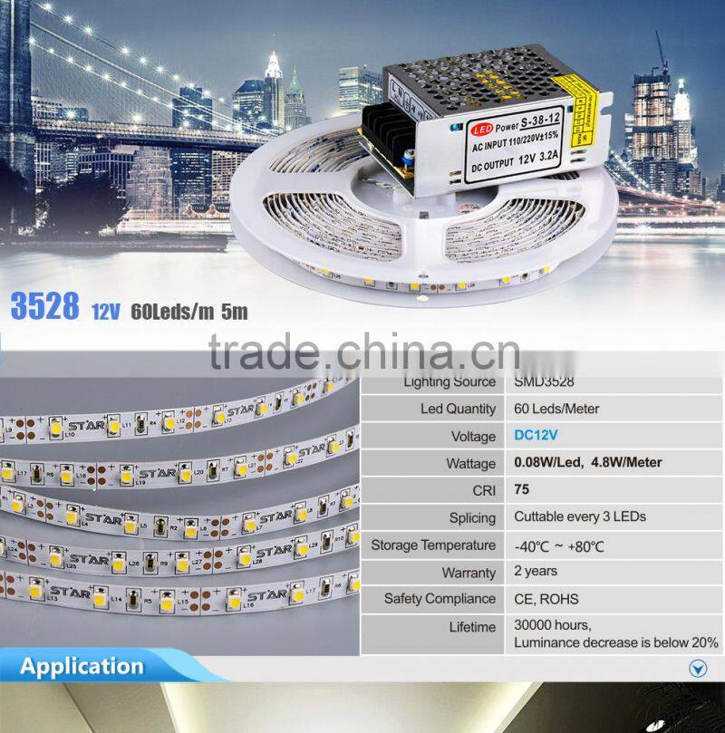 Cuttable pcb 8mm width 12 volt warm white led strip 3528