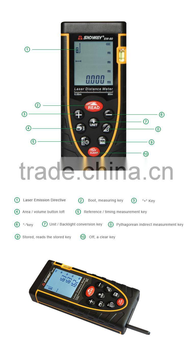 SW-80 Handheld 80 M Laser Measure Rangefinders 100 Pen Storage Laser Distance Meter