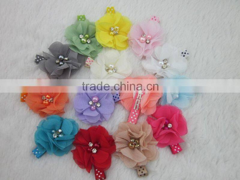 14colors Chiffon Hair Flower with 4.5cm Lined Alligator Hair Clips Girls Hair Clips Hair Accessories IN STOCK