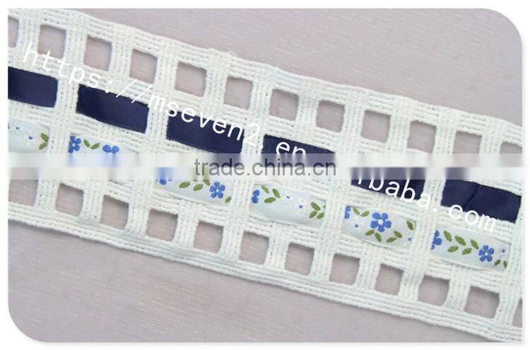 Special design 7cm width combined wholesale satin ribbon with ladder trim