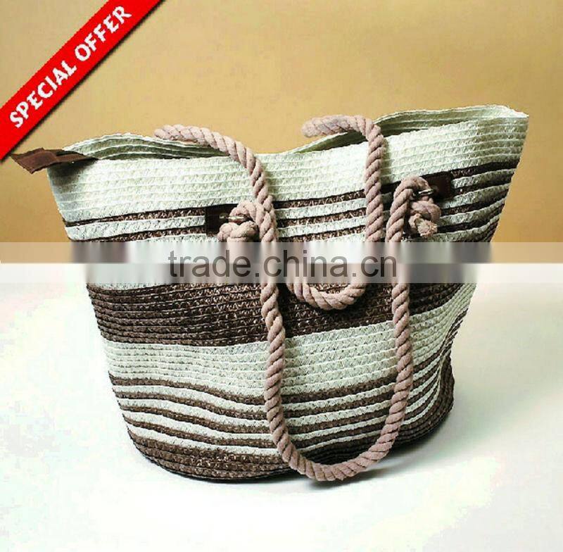 New Arrival PP straw beach bag stripe wheat straw beach bag