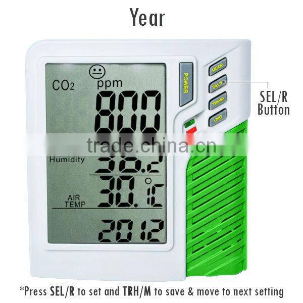 Wall mount/Desktop Carbon Dioxide CO2 0-9999ppm Monitor Temperature RH Dew Point Wet Bulb TWA STEL Made in Taiwan