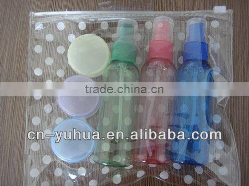 High quality 5 pcs plastic travel bottles set/fine mist sprayer