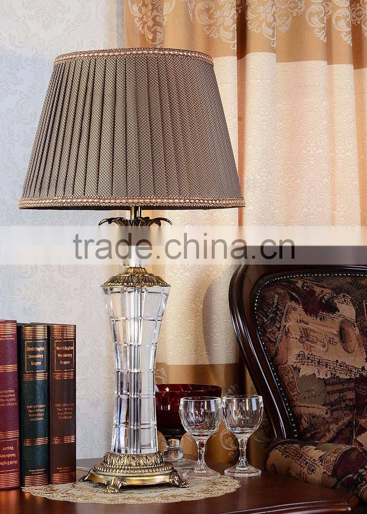 Brown lampshade clear K9 crystal table lamp with plated metal lampstand