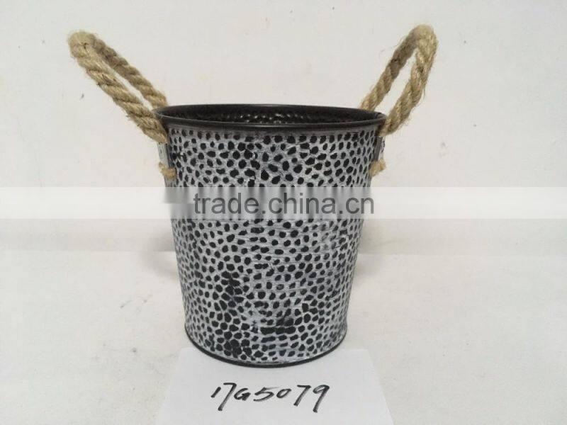 black 10" french decorative powder coated galvanized metal flower bucket for home & garden