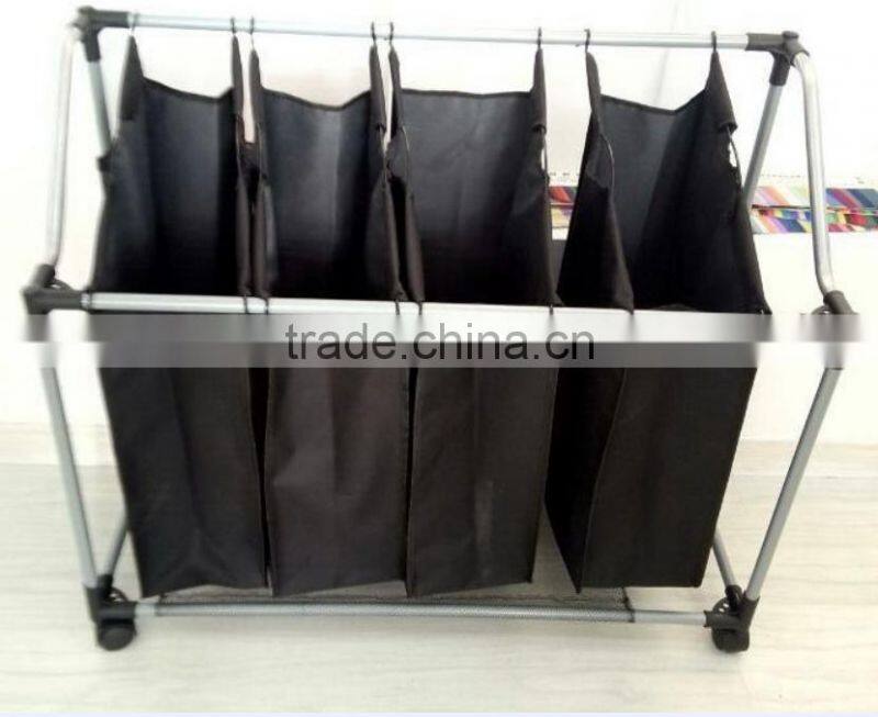 Store More Black 600D Oxford Fabric 4 Bag Sorter Laundry Bag with Wheel