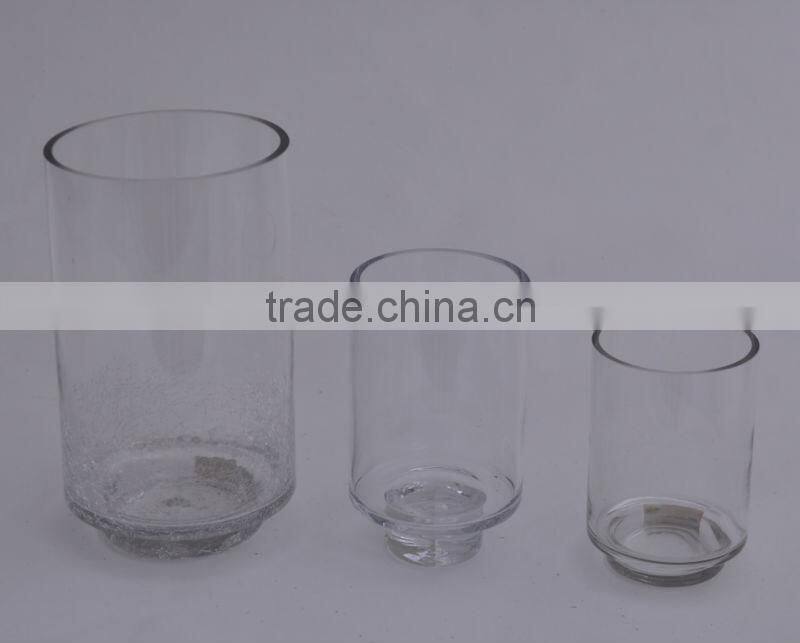 crackled cylinder glass candle holder with pedestal