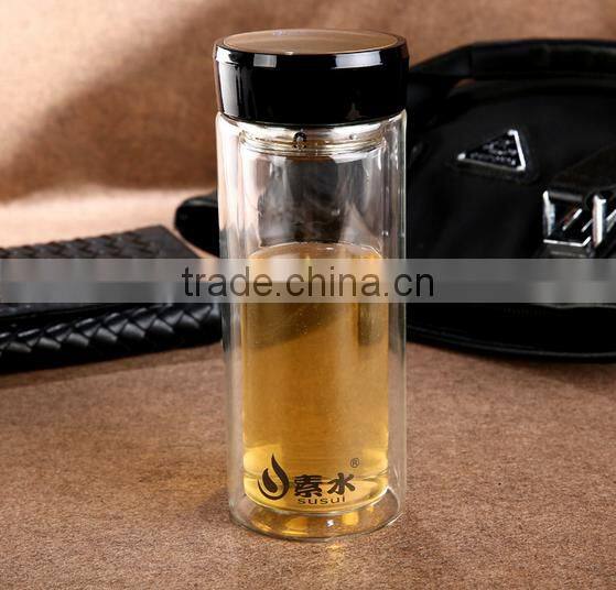 Top quality double wall mineral fruit infuser glass water bottle