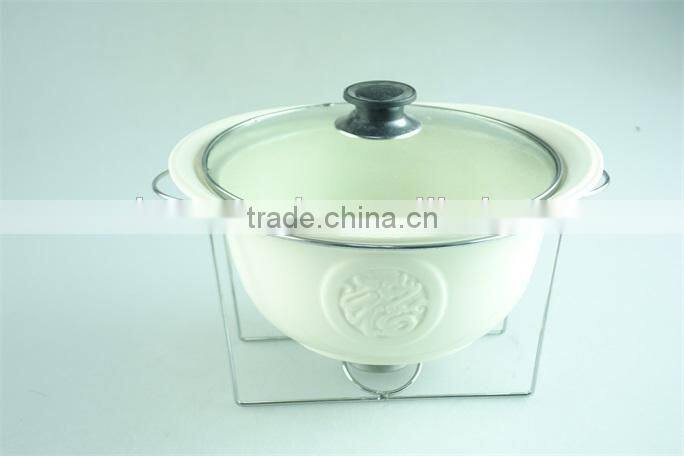 Cheap ceramic tureen with iron stand with good quality and color box