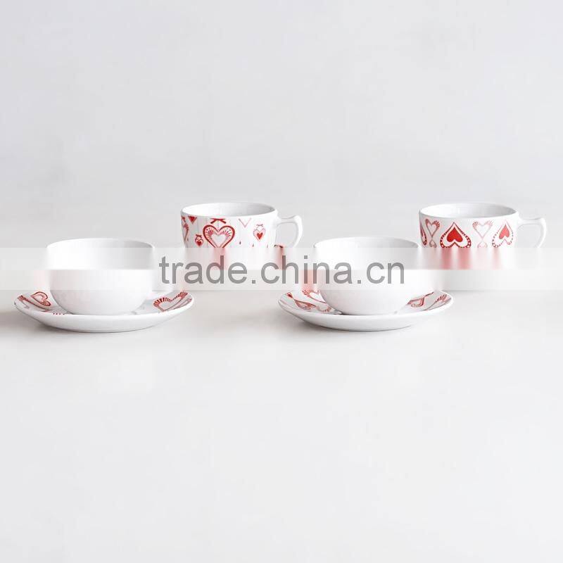 8PCS Ceramic Cup and Saucer with Decal Printing, Set of 4 250CC Cup and Saucer