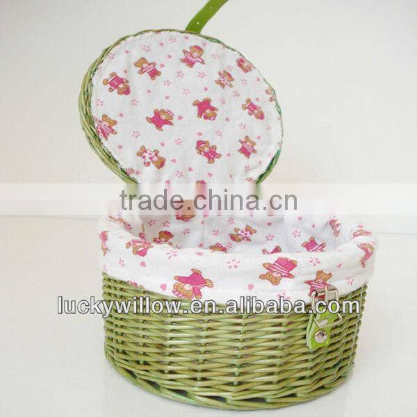 Cylindrical cosmetic wicker basket small storage basket with lids