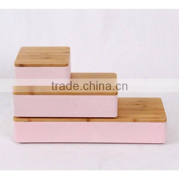 pink concrete Jewelry box with wood or bamboo lid