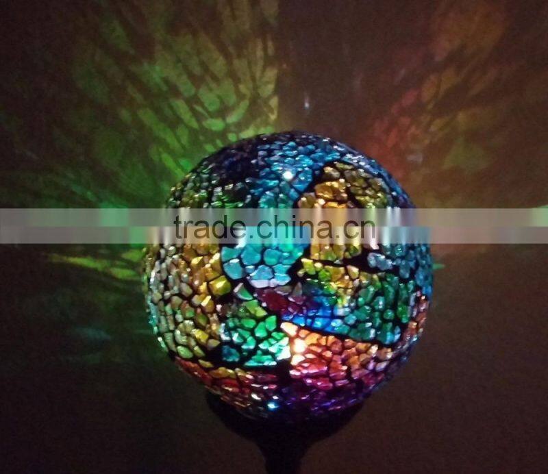 Solar Powered Mosaic Glass Ball Garden Stake Lamp Color Change Yard LED Light