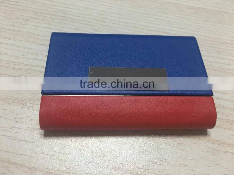 Double sides pu leather&Metal personalized leather business card holder portable business card holder