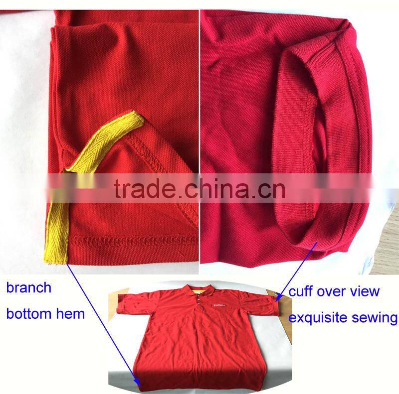 Embroidred LOGO 3pcs Transparent Front Fly Buttons 50% Polyester 50% Cotton Red T Shirt