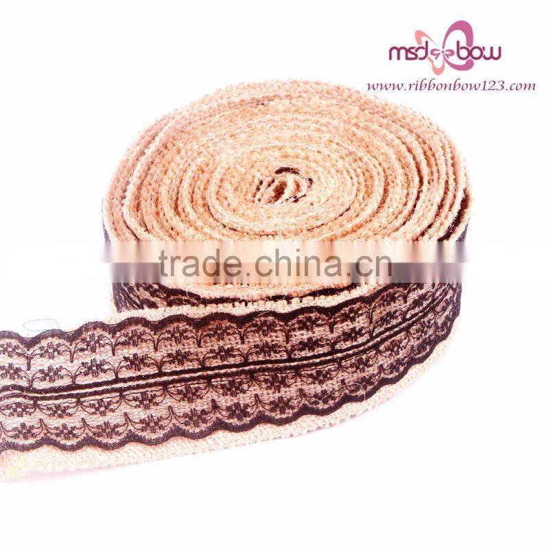 high quality wire ribbon natural jute ribbon with lace burlap ribbon for sale