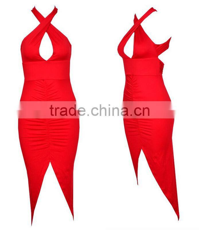 OEM 2015 Summer Solid color Halter Sexy Personality irregular bandage Cocktail dresses