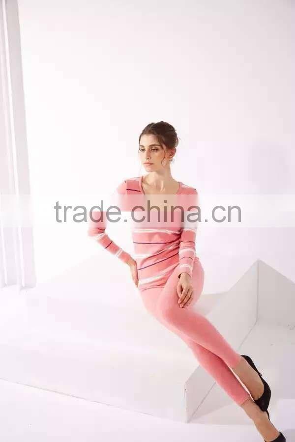 Hollow out long johns body shaper sexy women thermal underwear striped long jogns underwear