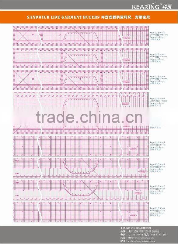 Kearing 3*50cm Sandwich Line Plastic Transparent Fashion Design Ruler For Patchwork