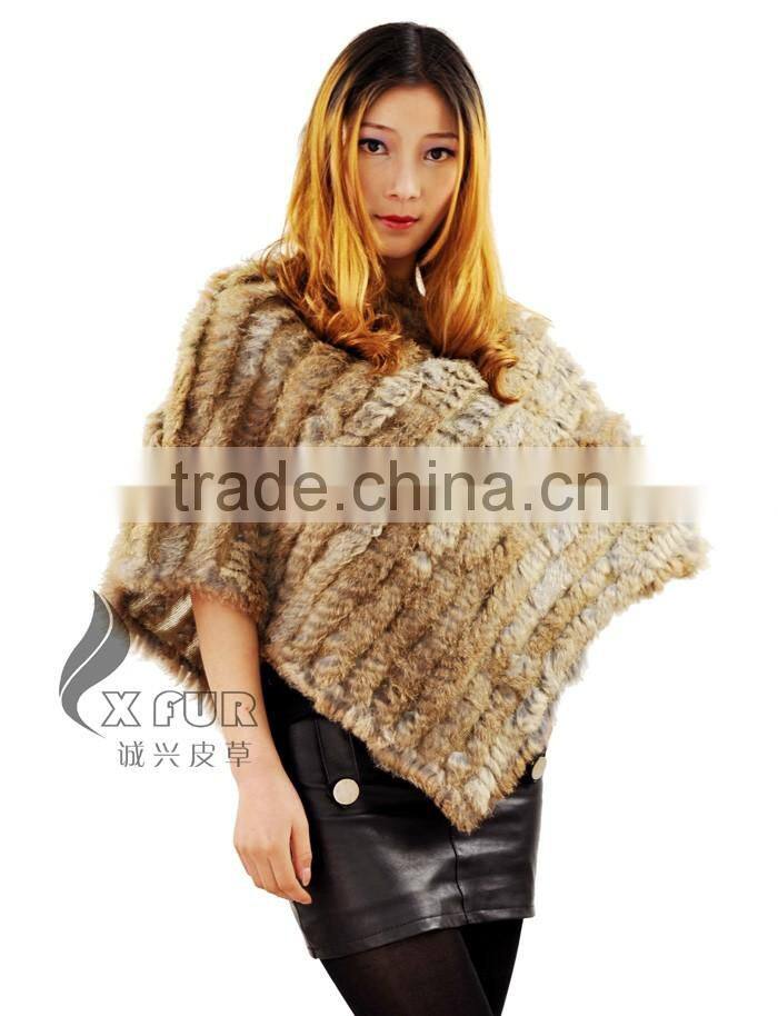 CX-B-13J Rabbit Fur Women Knitted Sweater Poncho Shawl