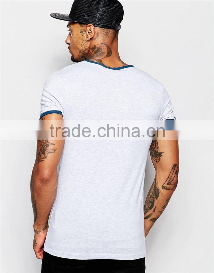 Custom mens contrast ringer neck t shirt stretch muscle fit cotton t shirt