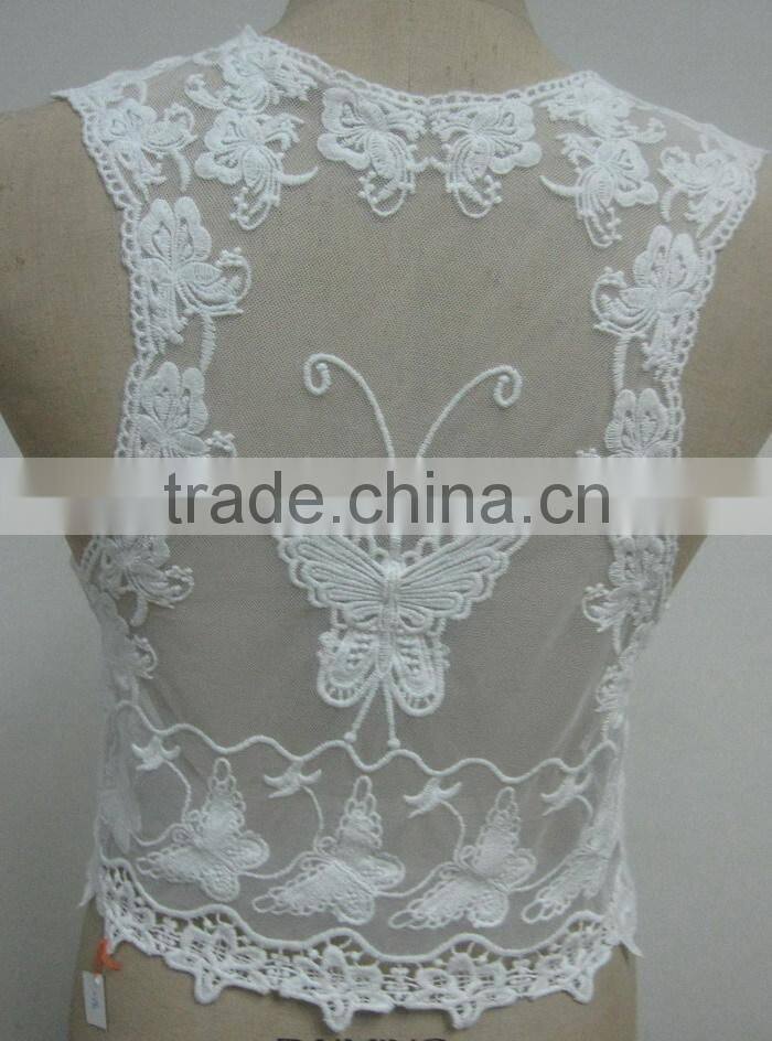 high quality mesh embroidered cotton lady's white lace summer vest