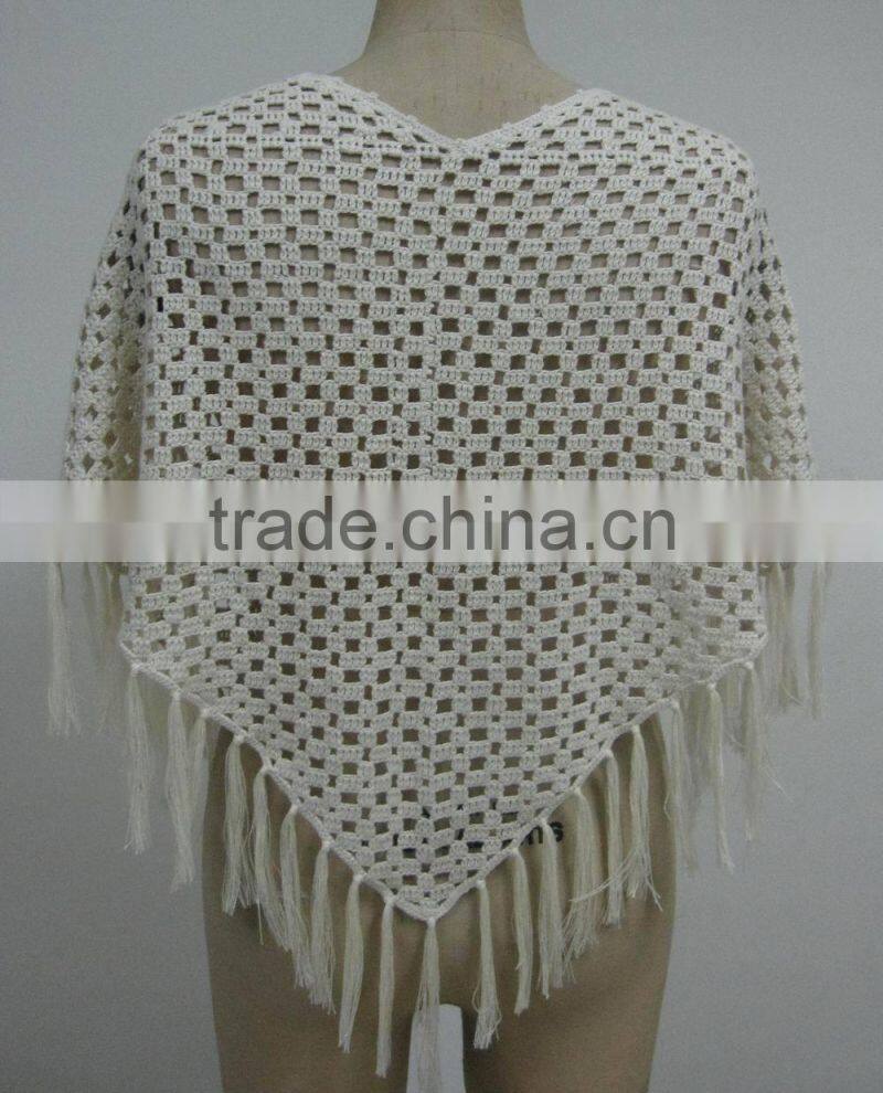 crochet cotton lady's poncho with tassel