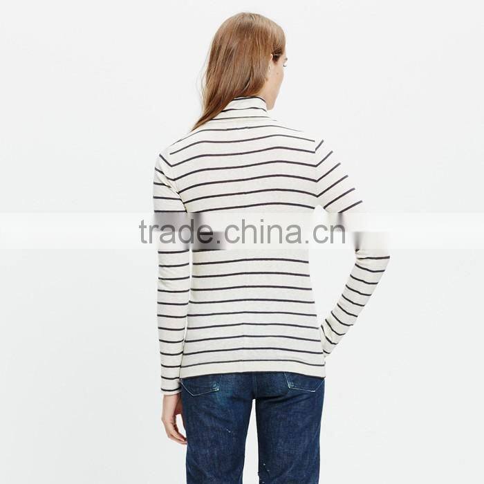 Slim turtleneck top in cento stripe ladies t shirt