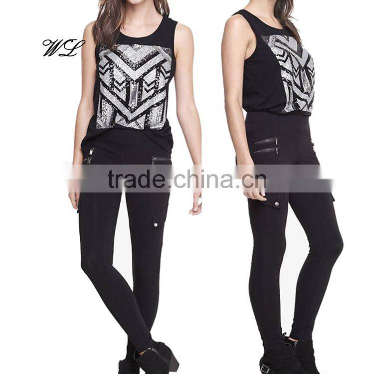 women double zipper military cargo legging super stretch pant