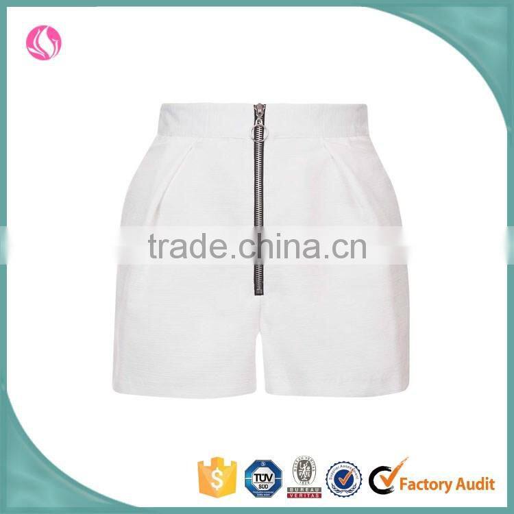 High waist zip front women cotton fashion fancy girl casual sexy plain white hot shorts