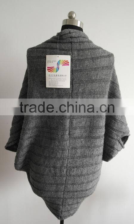 Fashion ladies stripe knitted poncho sweater