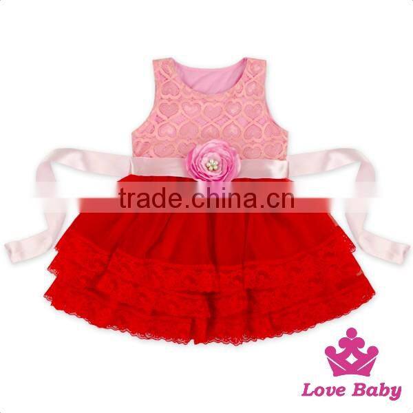 52SQG056 Lovebaby Baby Girls Party Wear TUTU Dress Sleeveless 3 Layers Yarn With Flowers Kids Frock