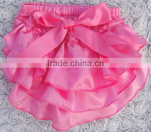 child ruffle panties girls pink satin bloomer with bowknot infant pants diaper cover summer wear cool shorts wholesale