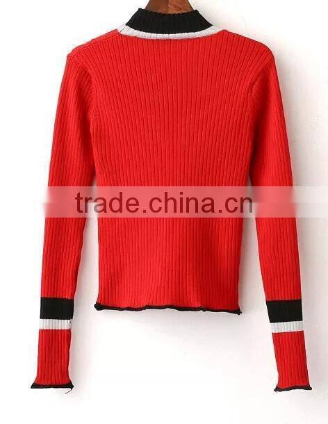 EY0854S Custom Long Sleeve V-Neck Stripe Knitted Pullover Sweater