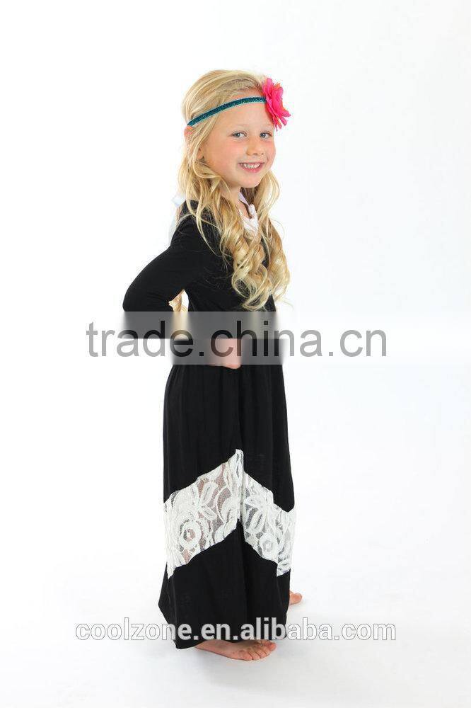 Latest 3/4sleeves back white mother and daughter dress design mommy and me maxi dress 2016