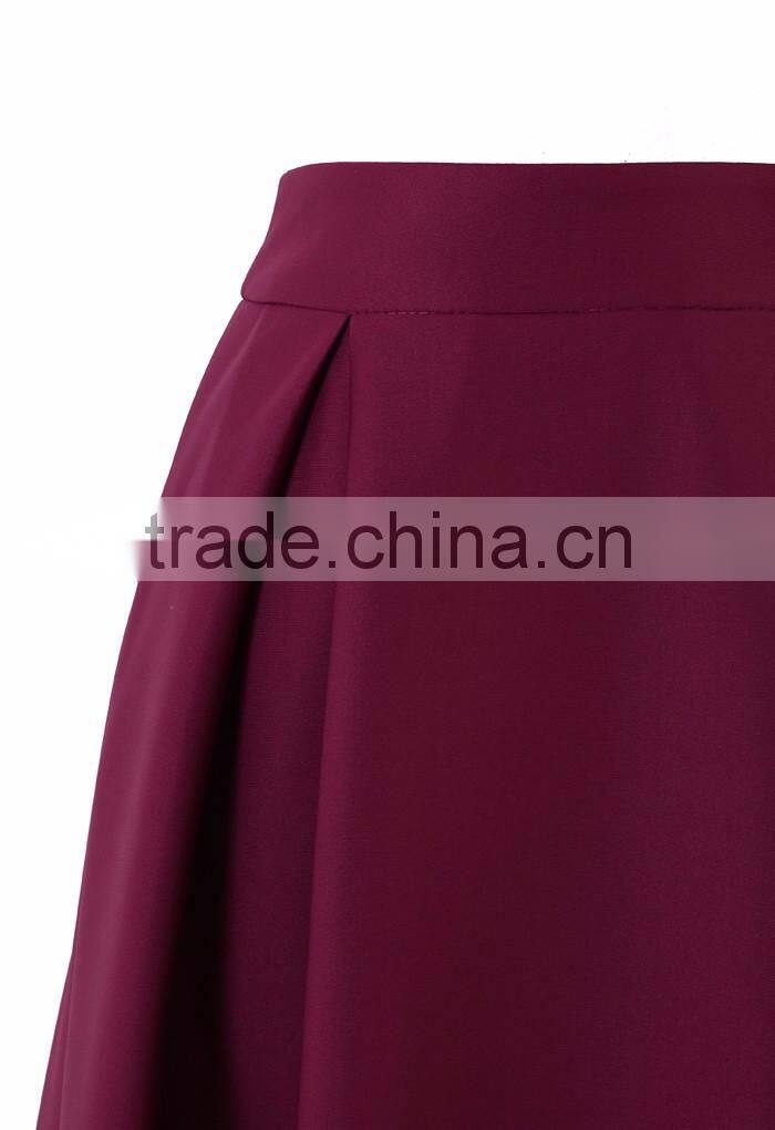 100% Polyester pleated side pocket midi skirt wholesale women skirts outfit 2016