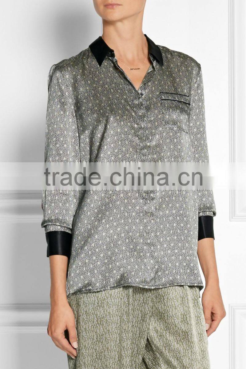 2017 Newest arrive all over printed 100% silk comfortable sleep wear