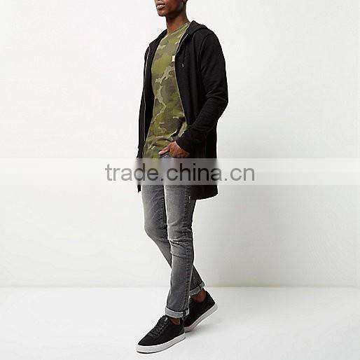 Men's cotton zipper-up longline hoodies